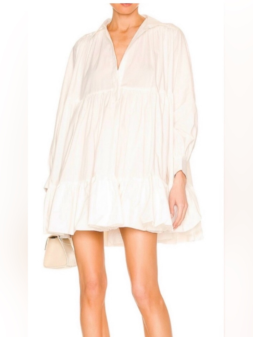 Women’s white Tiered V-Neck  Dress - t-shirt dress